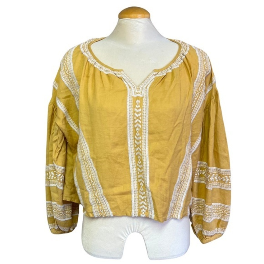 Women's Medium Omekashi Mustard Yellow Long Sleeve Top | Embroidered Details |